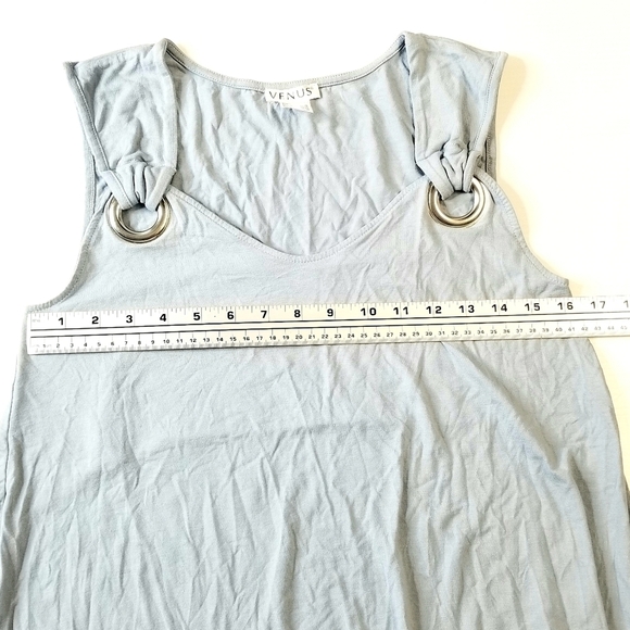VENUS Blue Gray Fringe Hem Sleeveless Flowy Soft Spring Ringged Strap Medium Top - Picture 5 of 7